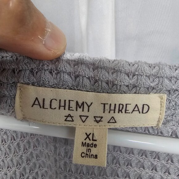 Alchemy Thread Gray Thermal Mixed Media Blouse Floral Boho XL - Picture 8 of 11